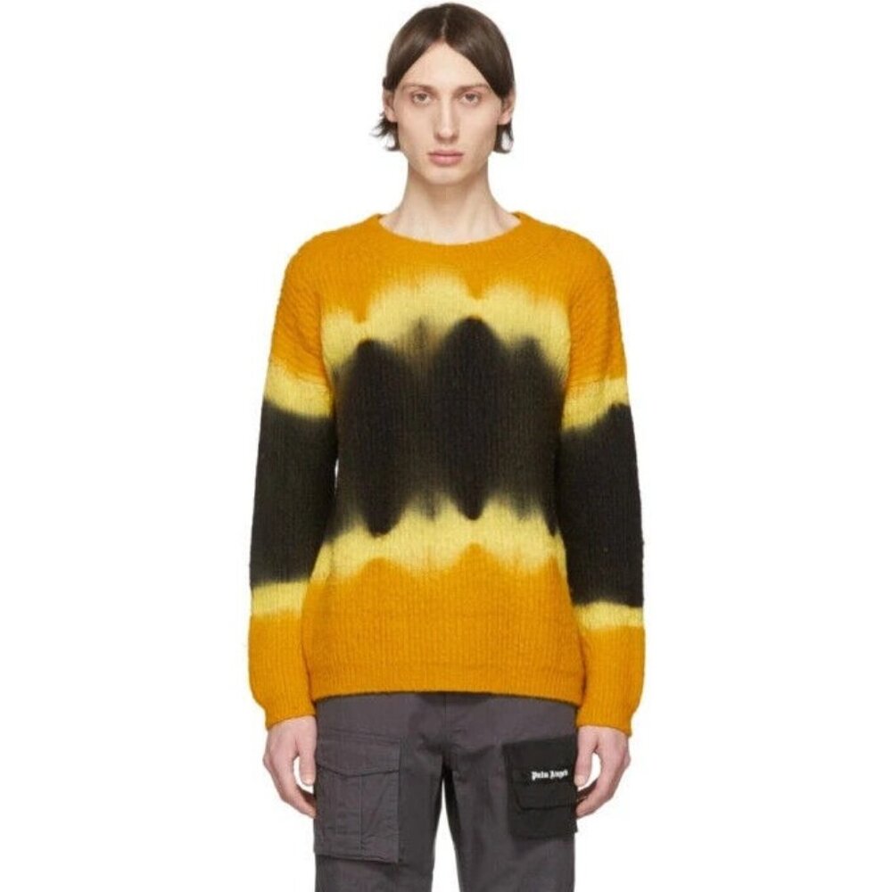 Palm Angels Yellow and Black Tie-Dye Casentino Sweater, Size Medium